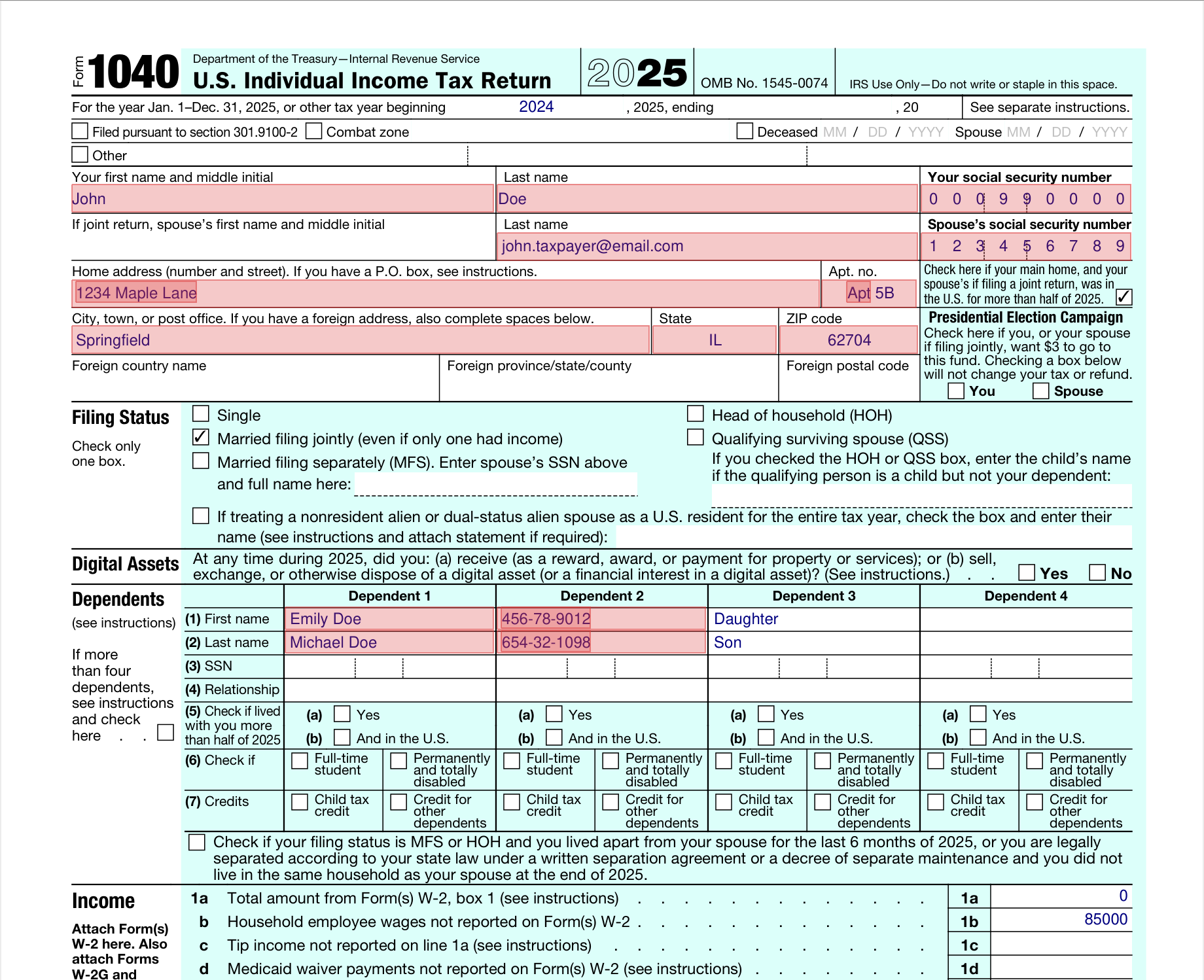 PII detected and highlighted